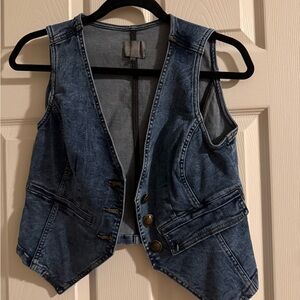 Denim Button-Front Vest in Dark Blue